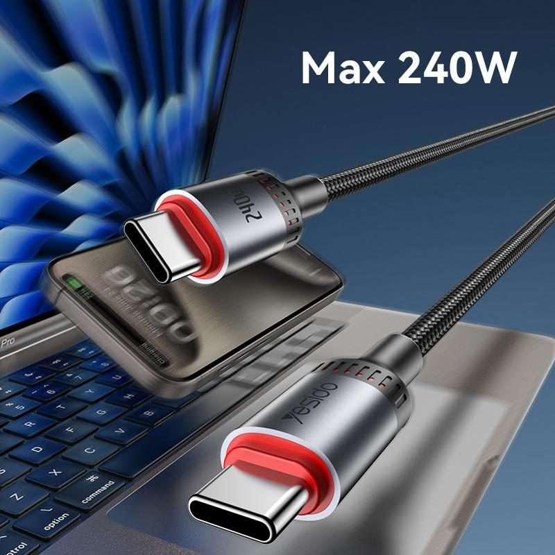 Yesido CA186 240W Type-C to Type-C Aluminum Alloy Data Cable, Length: 2m(Black)