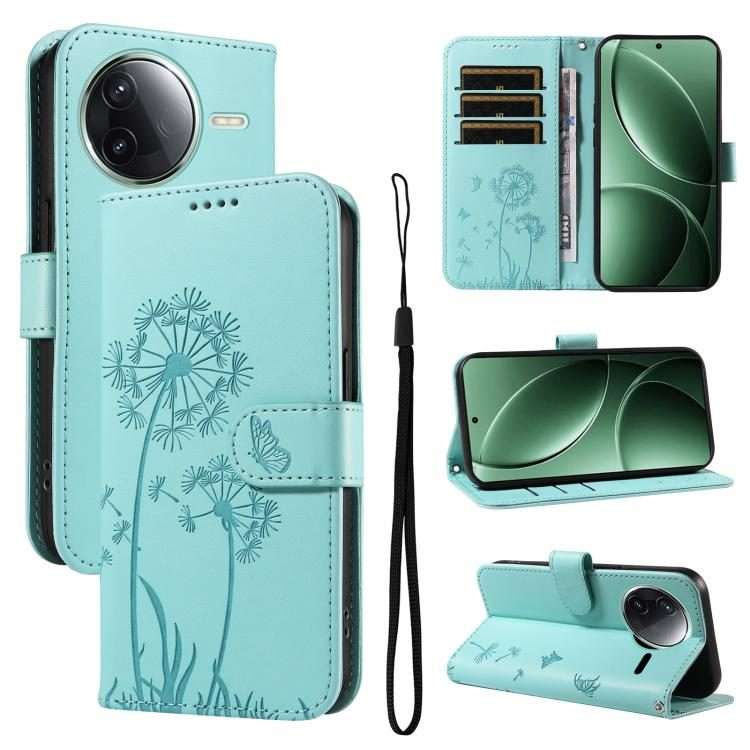 For Redmi K80 / K80 Pro Dandelion Embossed Pattern Flip Leather Phone Case(Green)