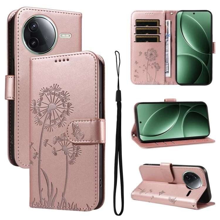 For Redmi K80 / K80 Pro Dandelion Embossed Pattern Flip Leather Phone Case(Rose Gold)