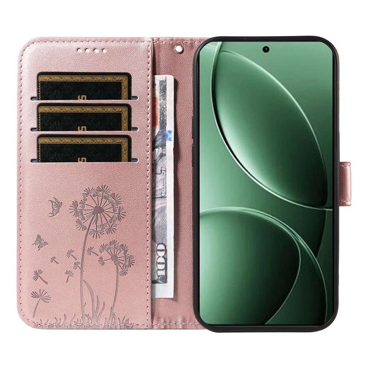 For Redmi K80 / K80 Pro Dandelion Embossed Pattern Flip Leather Phone Case(Rose Gold)