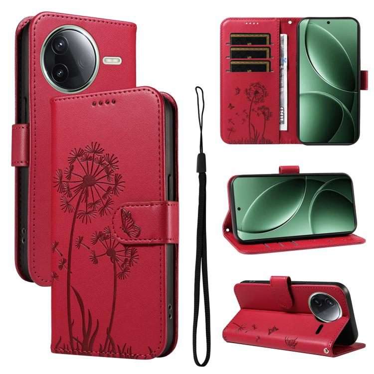 For Redmi K80 / K80 Pro Dandelion Embossed Pattern Flip Leather Phone Case(Red)