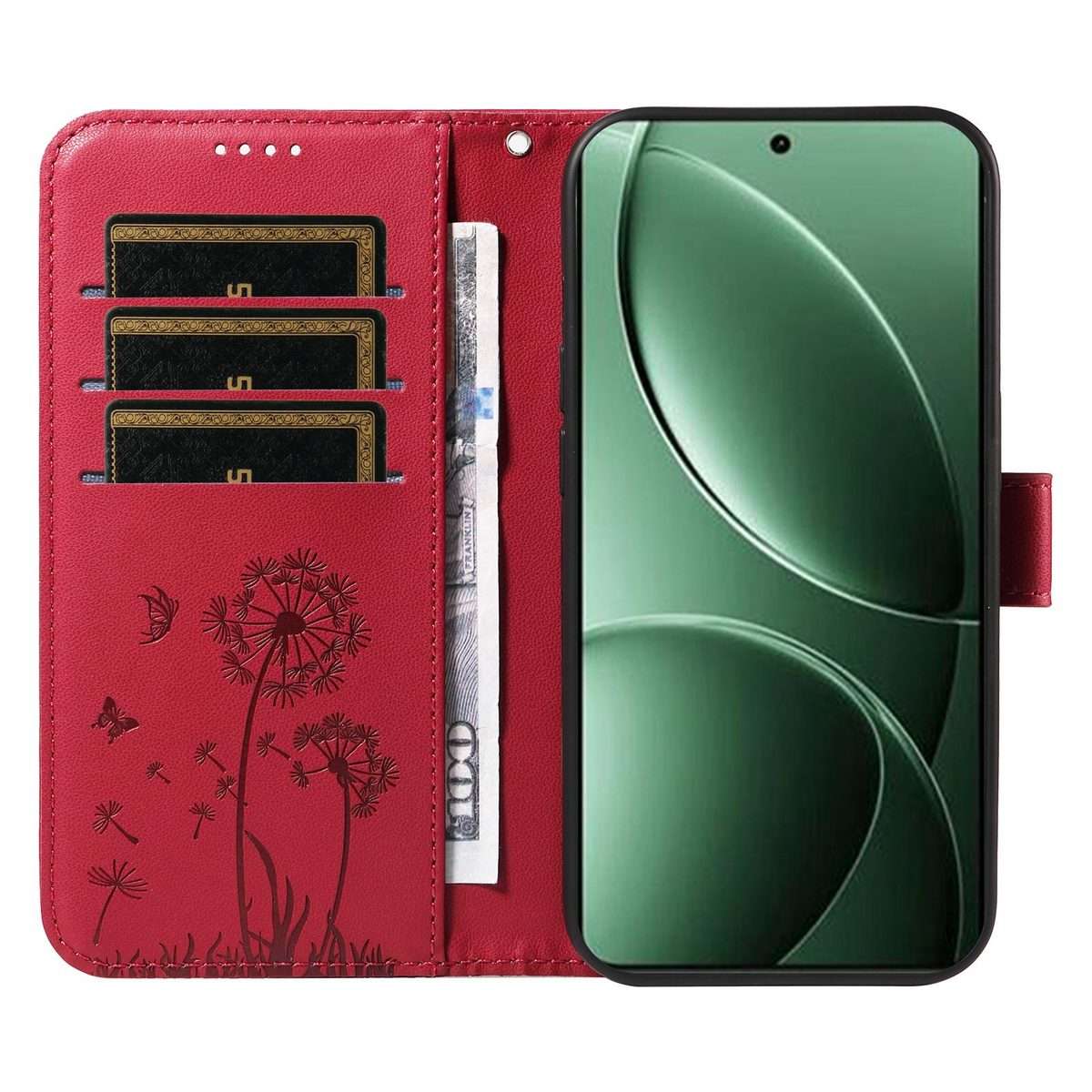 For Redmi K80 / K80 Pro Dandelion Embossed Pattern Flip Leather Phone Case(Red)