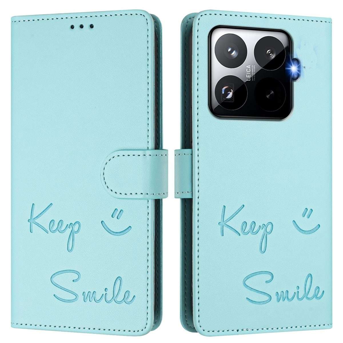 For Xiaomi 15T Pro 5G Smile Embossing RFID Leather Phone Case(Mint Green)