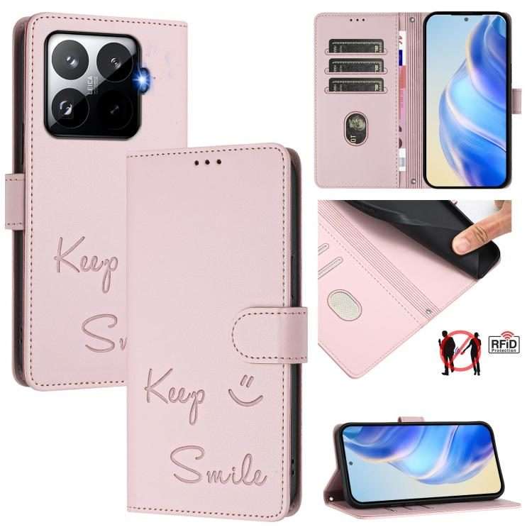 For Xiaomi 15T Pro 5G Smile Embossing RFID Leather Phone Case(Pink)