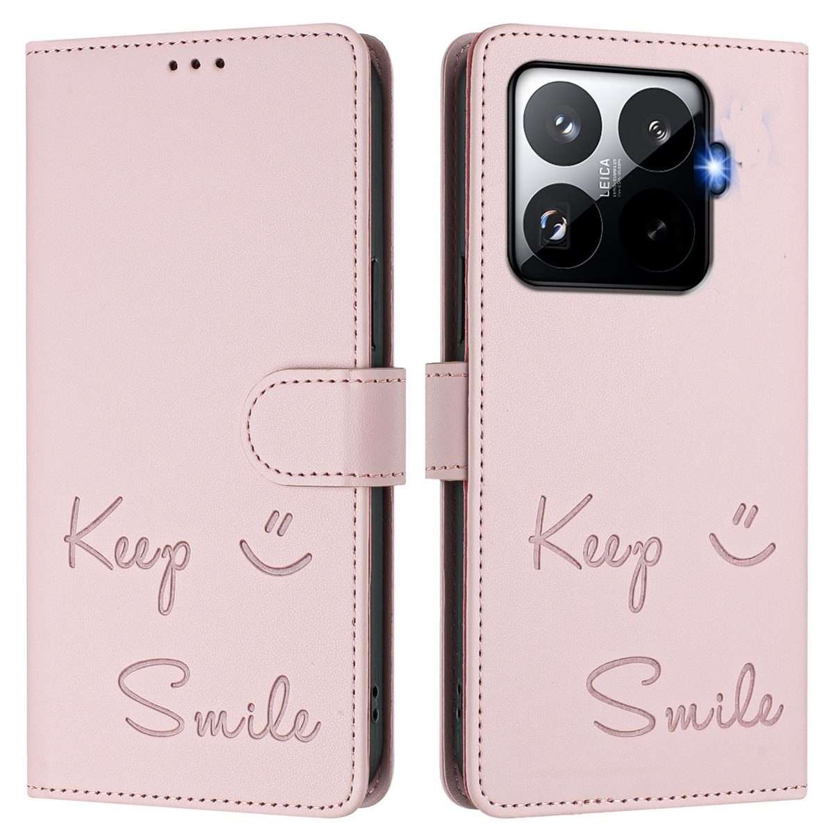 For Xiaomi 15T Pro 5G Smile Embossing RFID Leather Phone Case(Pink)