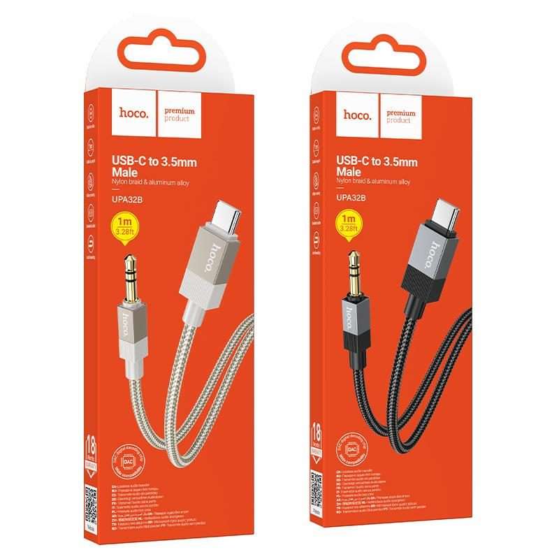 hoco UPA32B USB-C / Type-C to 3.5mm Male Clever Digital Audio Conversion Cable, Length:1m(Black)