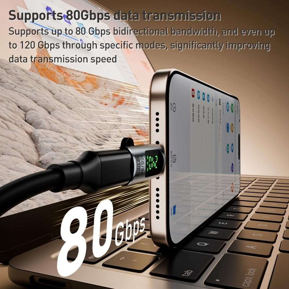 Type-C Male to Type-C Female 240W 80Gbps Adapter with Digital Display(Grey)