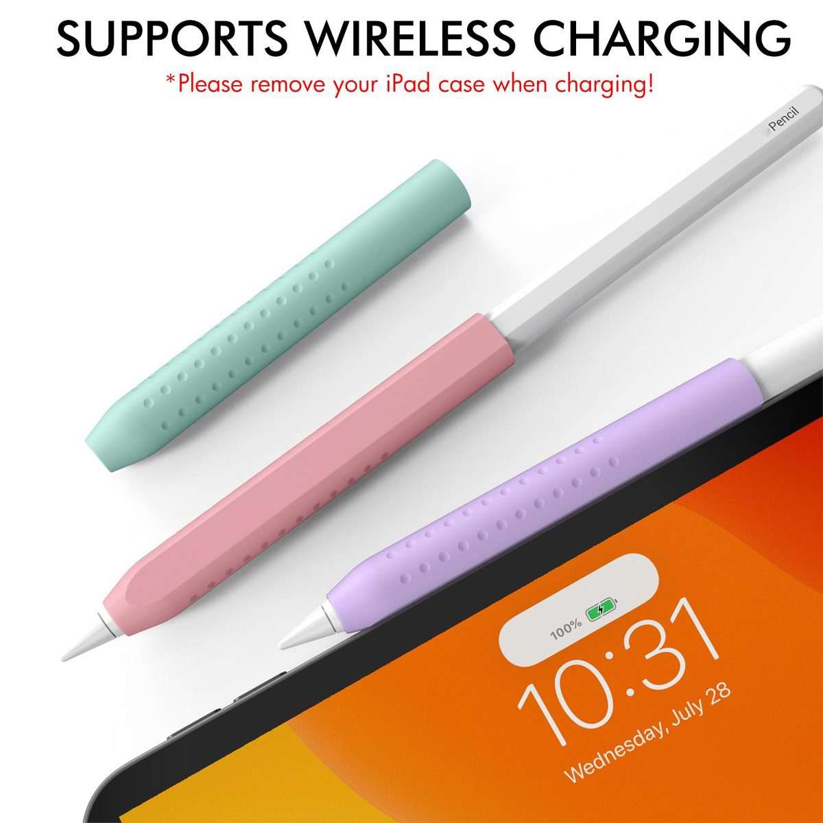 LC182-X 3pcs / Set Stylus Silicone Protective Grip Cover for Apple ... (Emerald Green+Pink+Purple)