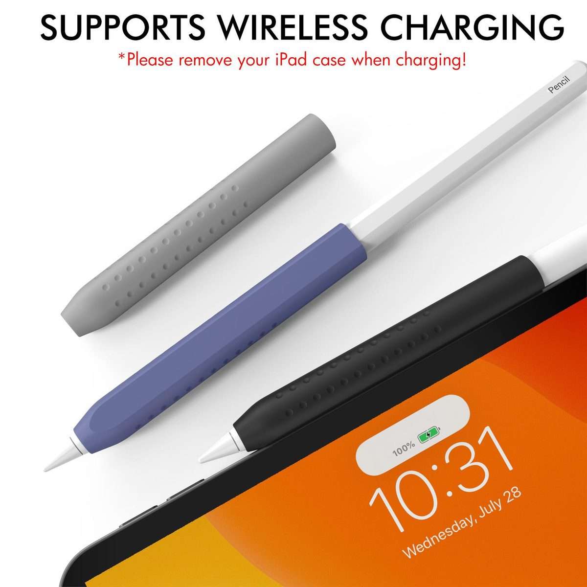 LC182-X 3pcs / Set Stylus Silicone Protective Grip Cover for Apple Pe ... (Grey+Blue-purple+Black)