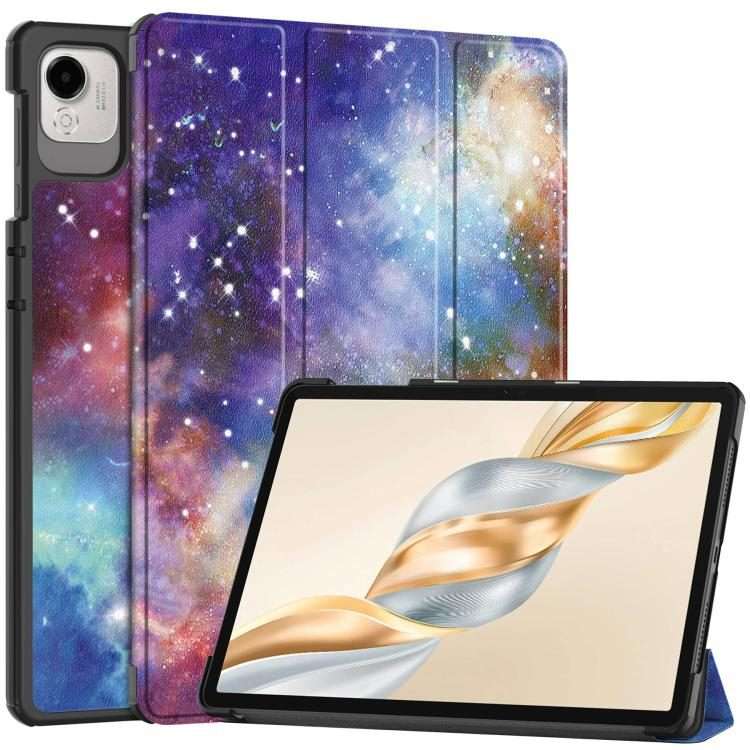 For Honor Pad X9 Pro Custer Painted 3-Fold Holder Leather Tablet Case(Starry Way Nebula)