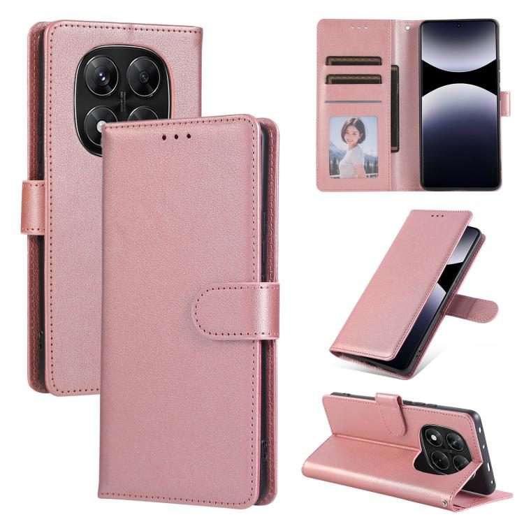 For Redmi Note 14 Pro 5G / 14 Pro+ 3-Card Slots Multifunctional Leather Phone Case(Rose Gold)