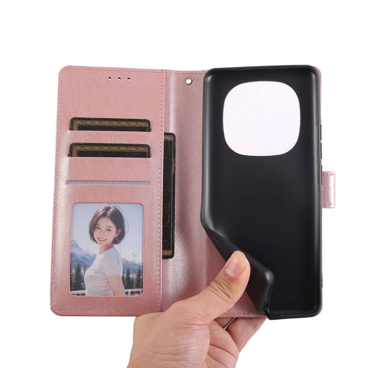 For Redmi Note 14 Pro 5G / 14 Pro+ 3-Card Slots Multifunctional Leather Phone Case(Rose Gold)