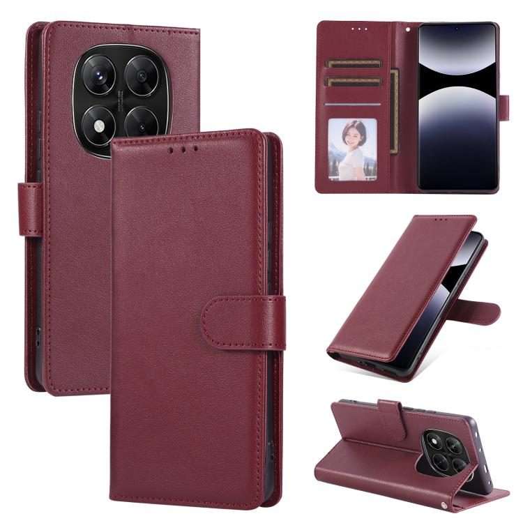 For Redmi Note 14 Pro 5G / 14 Pro+ 3-Card Slots Multifunctional Leather Phone Case(Wine Red)