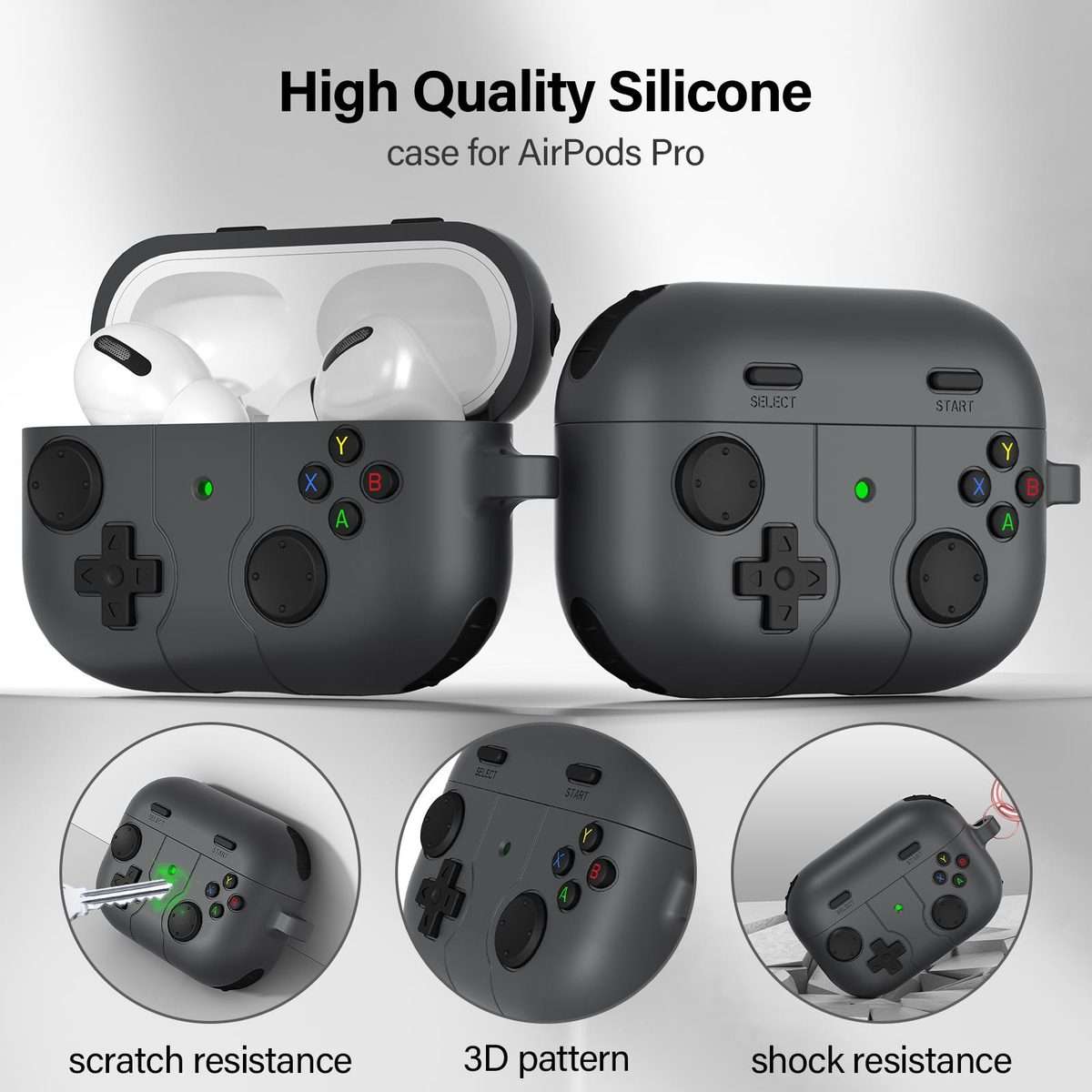 For AirPods Pro 2 Game Console Style Wireless Earphone Silicone Case(Dark Grey)
