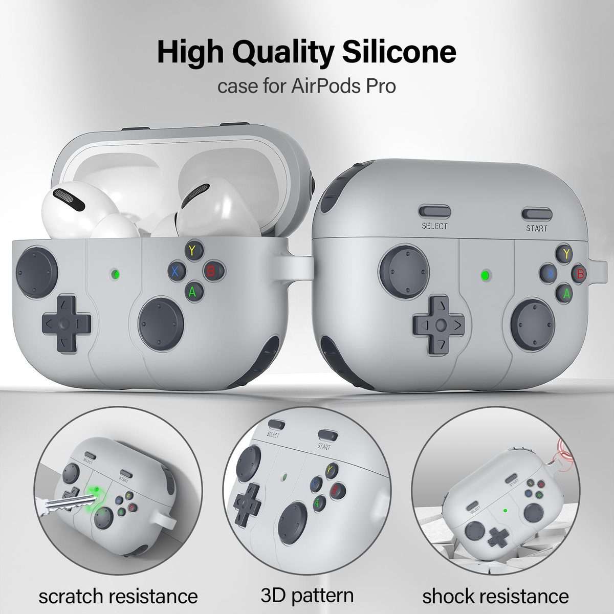 For AirPods Pro 2 Game Console Style Wireless Earphone Silicone Case(Rock Grey)
