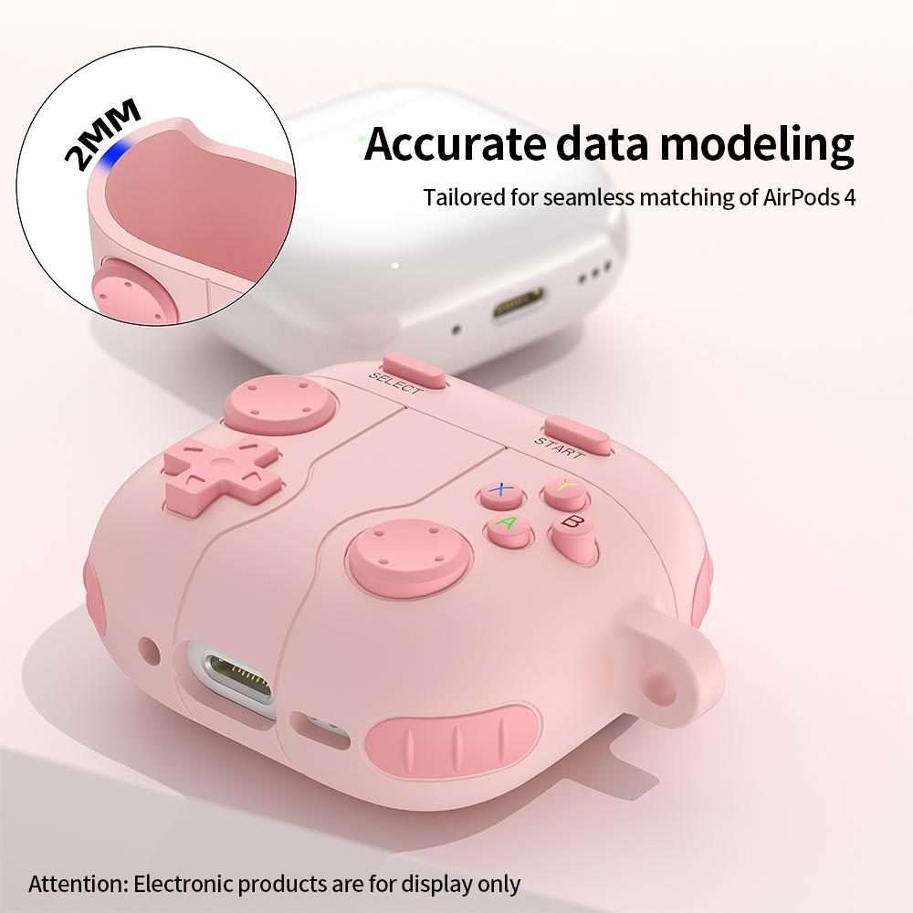 For AirPods 4 Game Console Style Wireless Earphone Silicone Case(Pink)