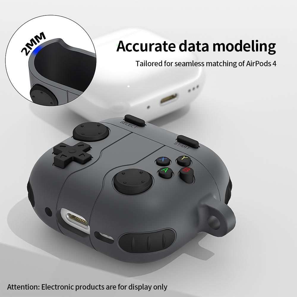 For AirPods 4 Game Console Style Wireless Earphone Silicone Case(Dark Grey)