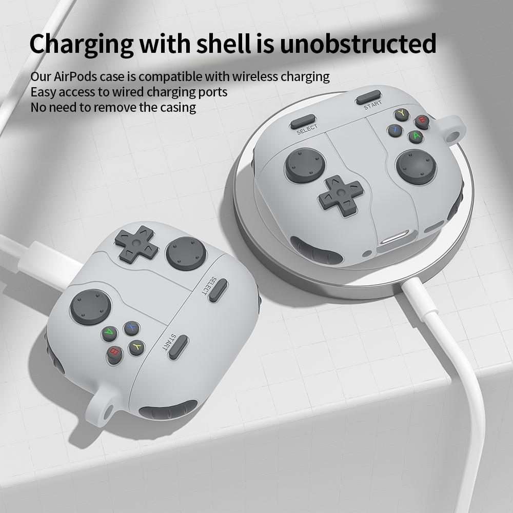 For AirPods 4 Game Console Style Wireless Earphone Silicone Case(Rock Grey)