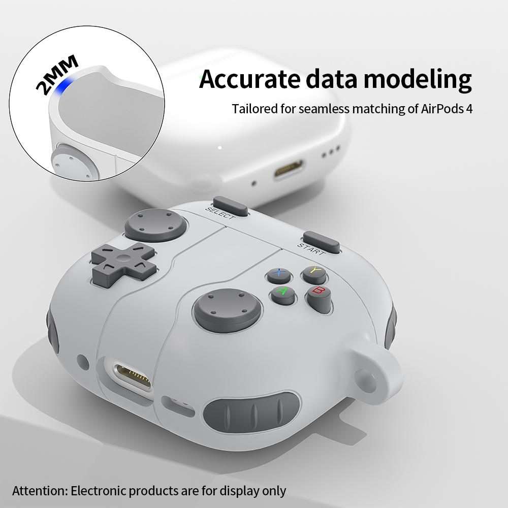 For AirPods 4 Game Console Style Wireless Earphone Silicone Case(Rock Grey)