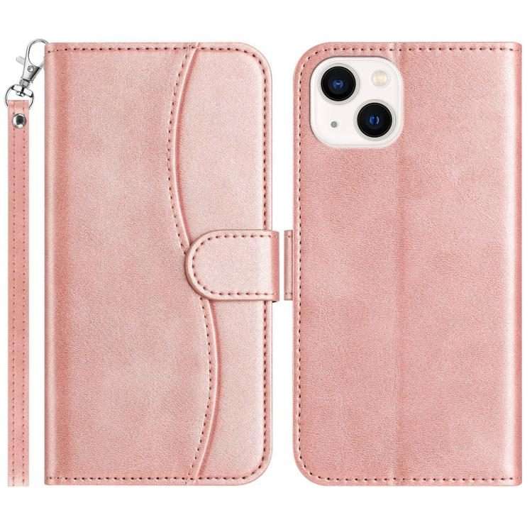 For iPhone 13 mini Dual-Folded S-shape Leather Phone Case(Rose Gold)