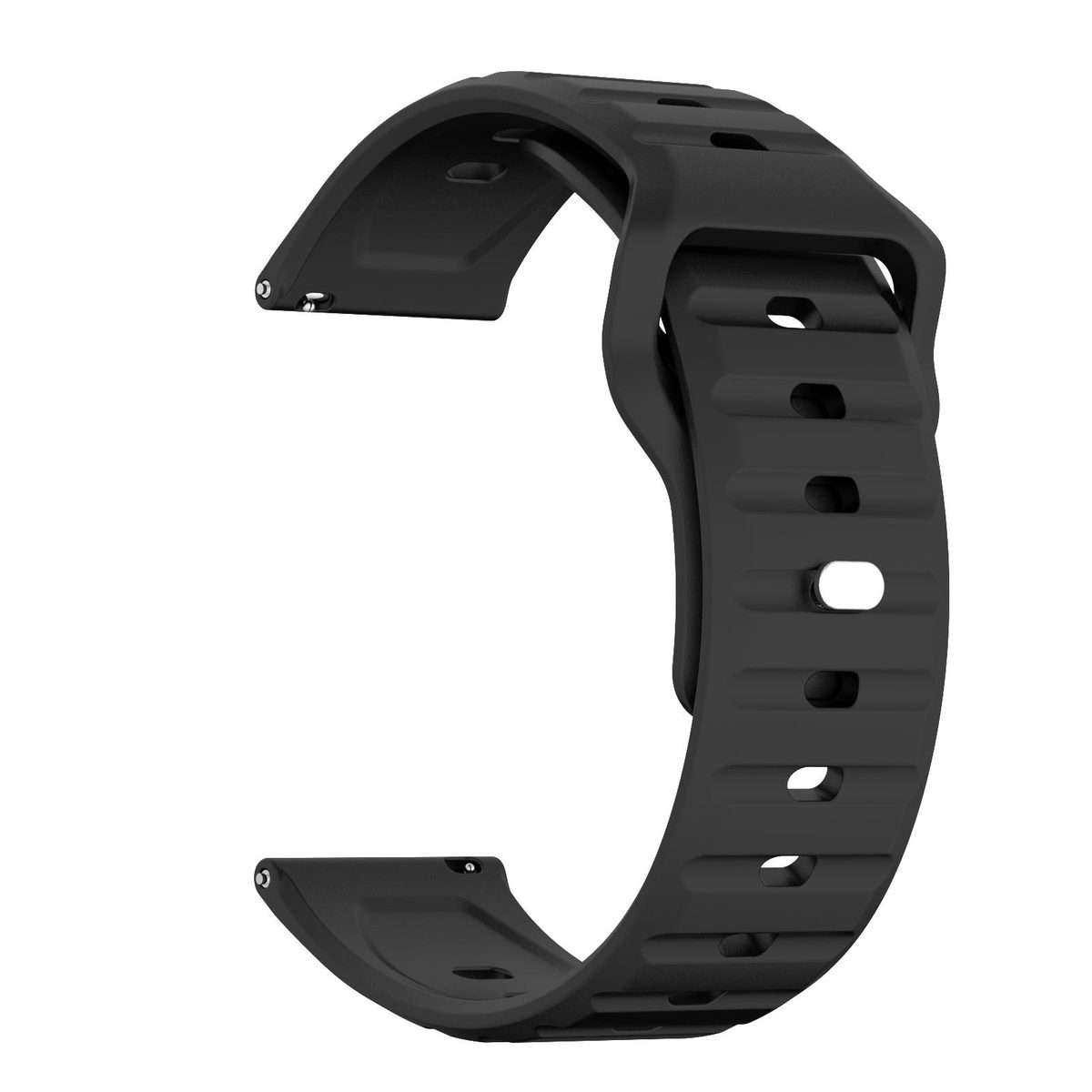 22mm Kalebol Wave Pattern Studded Buckle Silicone Watch Band(Black)