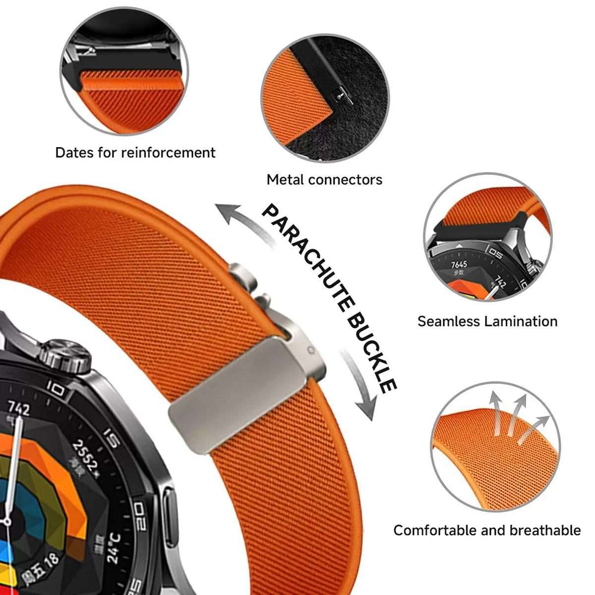 22mm Parachute Buckle Elastic Nylon Watch Band(Black)