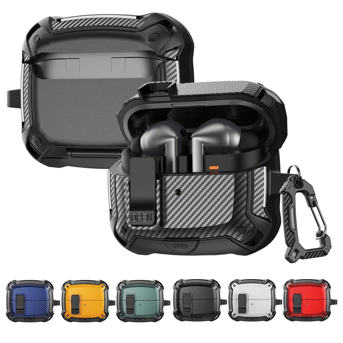 For Samsung Galaxy Buds3 / Buds3 Pro Bumblebee Fiber Texture Earphones Case with Hook ... (Black)
