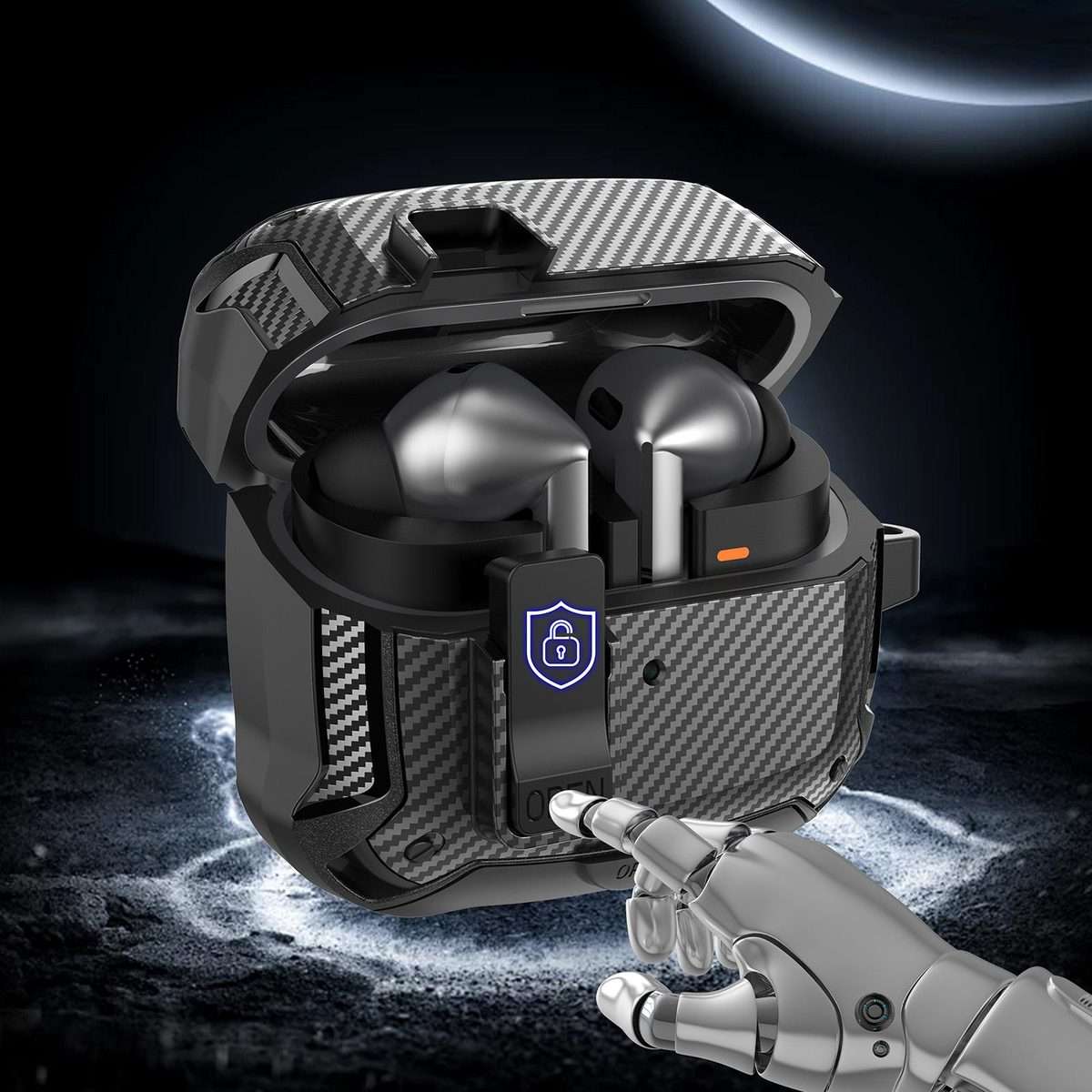 For Samsung Galaxy Buds3 / Buds3 Pro Bumblebee Fiber Texture Earphones Case with Hook ... (Black)