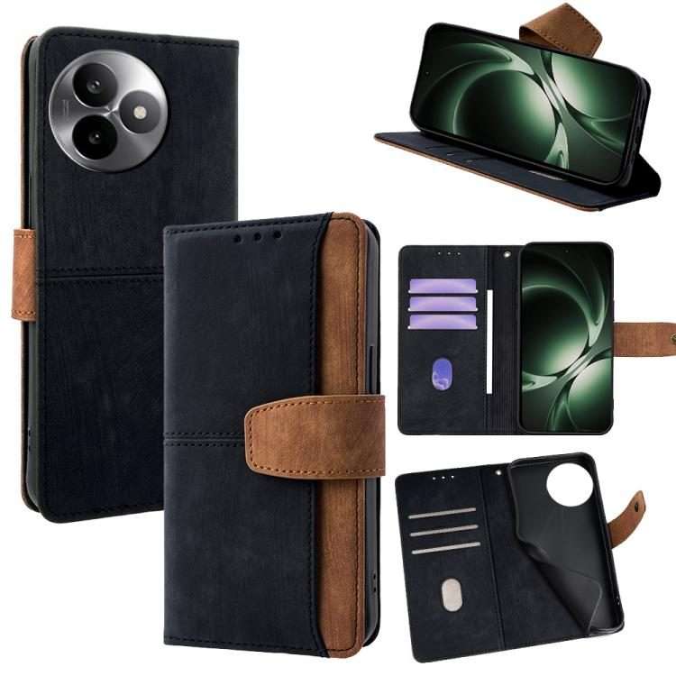 For Redmi K80 Ultra Color Stitching Skin Feel Leather RFID Blocking Phone Case(Black)