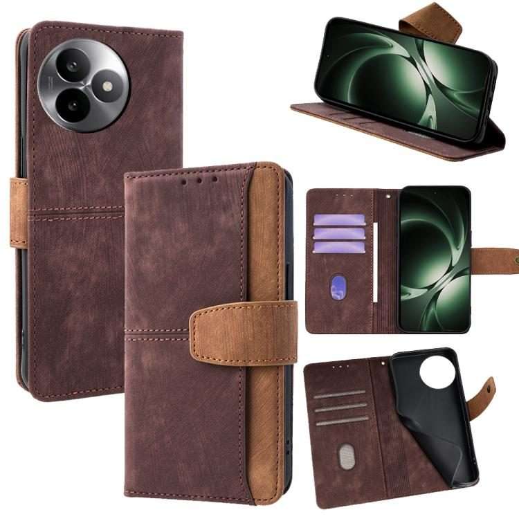 For Redmi K80 Ultra Color Stitching Skin Feel Leather RFID Blocking Phone Case(Brown)