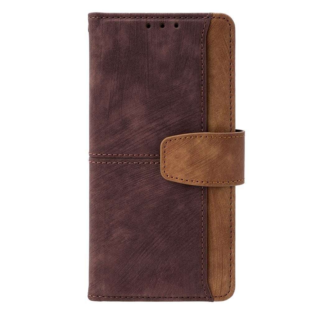 For Redmi K80 Ultra Color Stitching Skin Feel Leather RFID Blocking Phone Case(Brown)