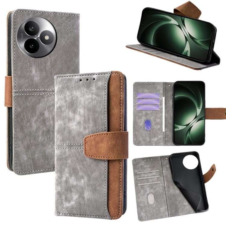 For Redmi K80 Ultra Color Stitching Skin Feel Leather RFID Blocking Phone Case(Grey)