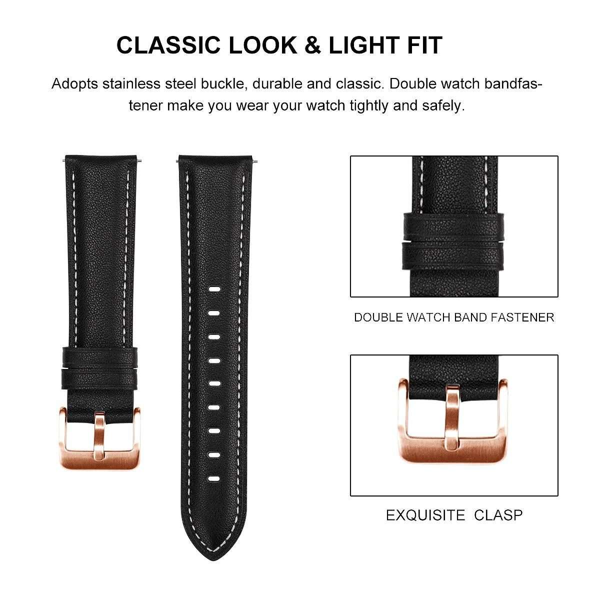 20mm Rose Gold Buckle Leather Watch Band(White)