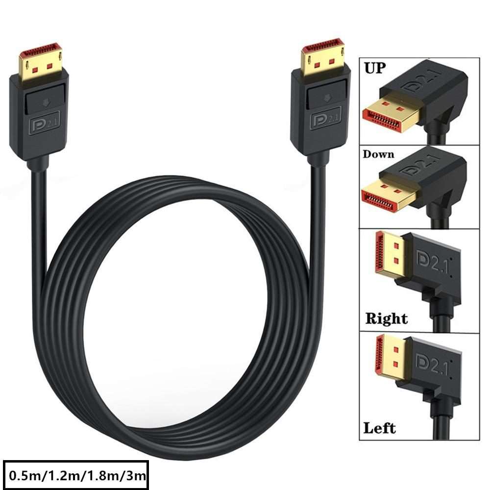 DP2.1 to DP2.1 Down Elbow 52Gbps 16K 30Hz DisplayPort Extension Adapter Cable, Length: 3m(Black)