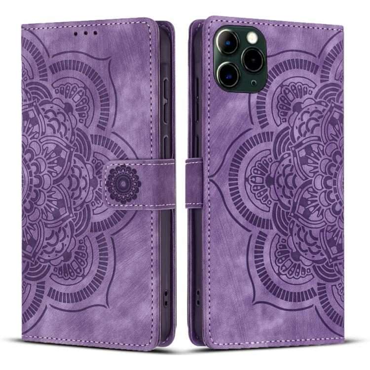 For iPhone 11 Pro Max Mandala Embossed Retro Frosted Leather Phone Case(Purple)