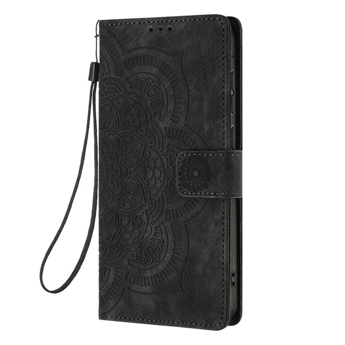For iPhone 11 Pro Mandala Embossed Retro Frosted Leather Phone Case(Black)