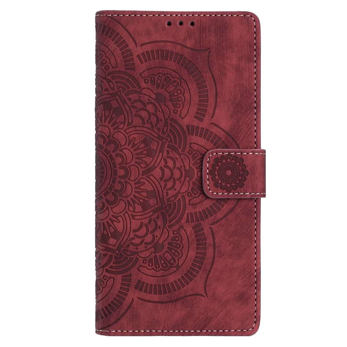 For iPhone 17 Pro Max Mandala Embossed Retro Frosted Leather Phone Case(Red)