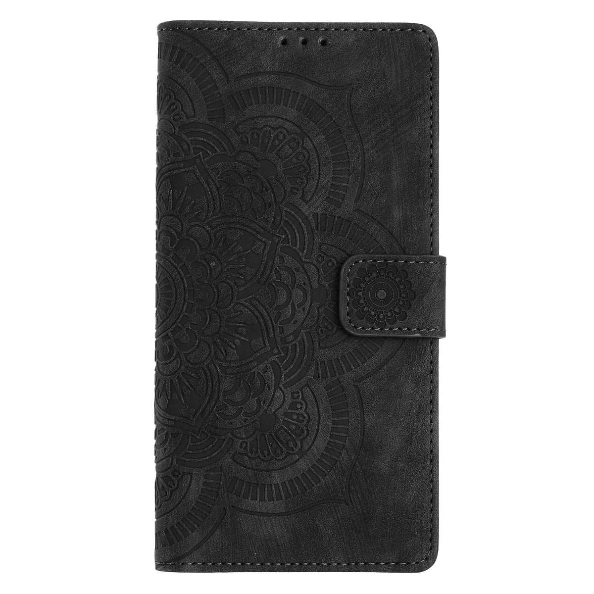 For iPhone 17 Pro Mandala Embossed Retro Frosted Leather Phone Case(Black)