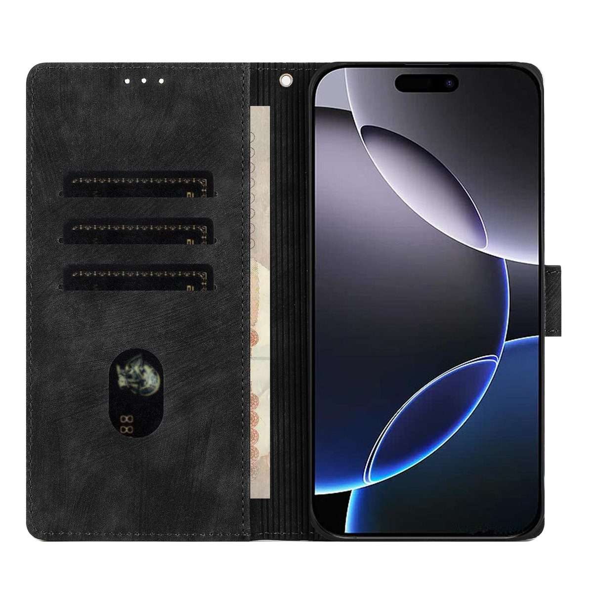 For iPhone 17 Pro Mandala Embossed Retro Frosted Leather Phone Case(Black)