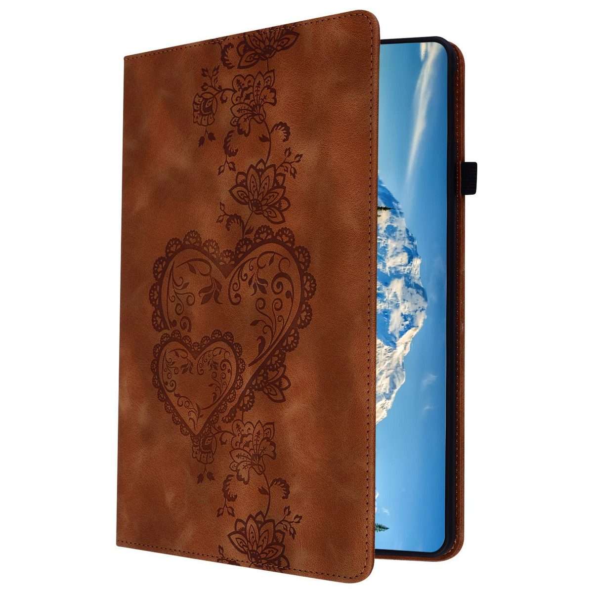 For iPad mini 5 / 4 / 3 / 2 / 1 Love Hearts Embossed Leather Smart Tablet Case(Brown)