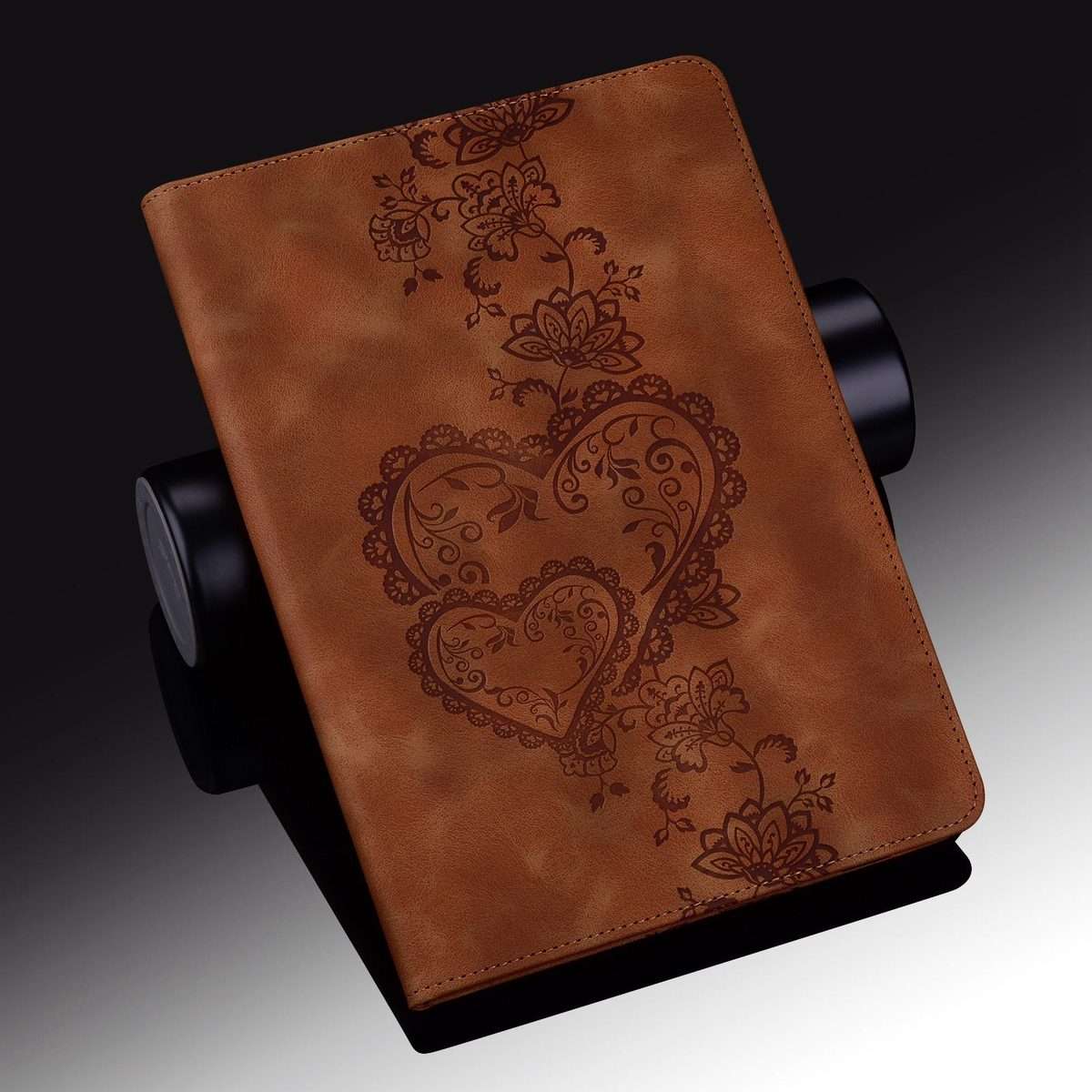 For iPad mini 5 / 4 / 3 / 2 / 1 Love Hearts Embossed Leather Smart Tablet Case(Brown)