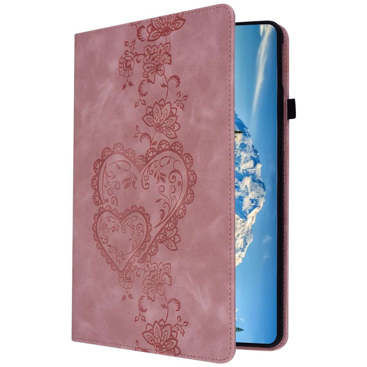 For iPad mini 5 / 4 / 3 / 2 / 1 Love Hearts Embossed Leather Smart Tablet Case(Pink)