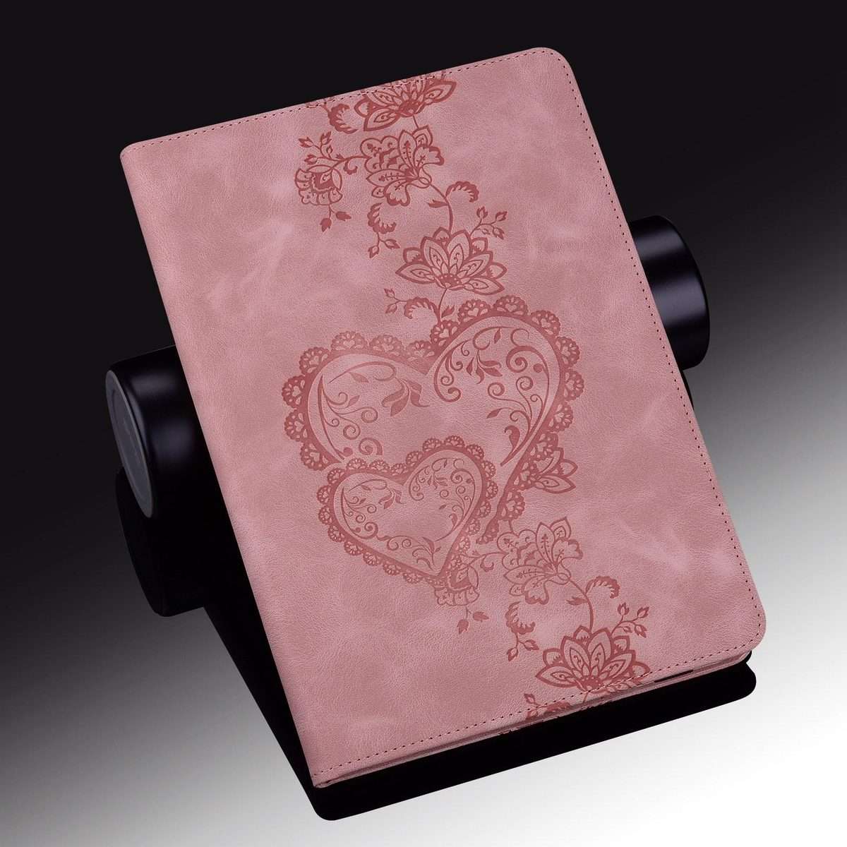 For iPad mini 5 / 4 / 3 / 2 / 1 Love Hearts Embossed Leather Smart Tablet Case(Pink)