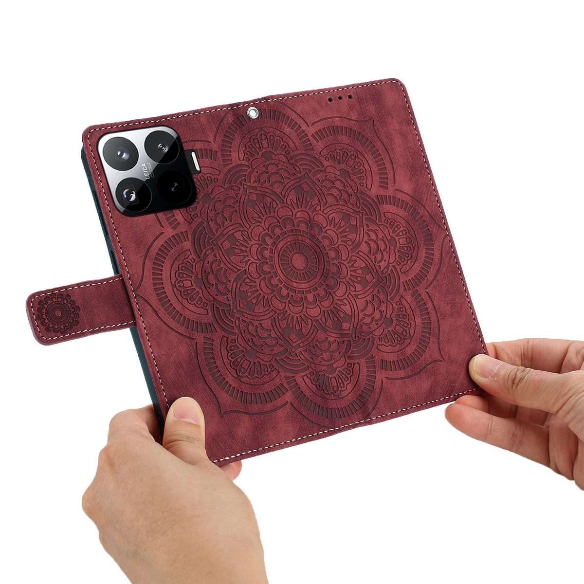 For Xiaomi 15T Pro 5G Mandala Embossed Retro Frosted Leather Phone Case(Red)