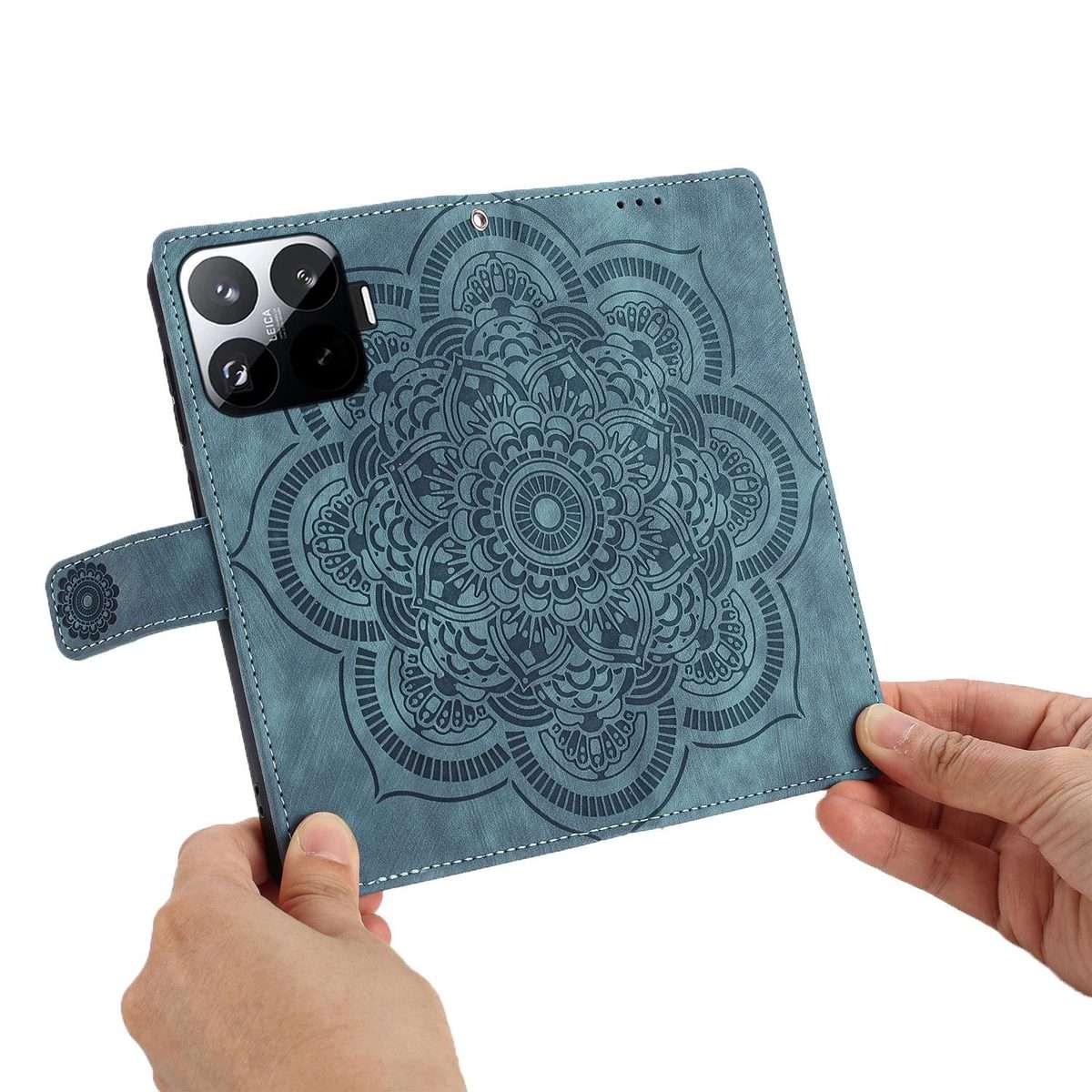 For Xiaomi 15T Pro 5G Mandala Embossed Retro Frosted Leather Phone Case(Blue)