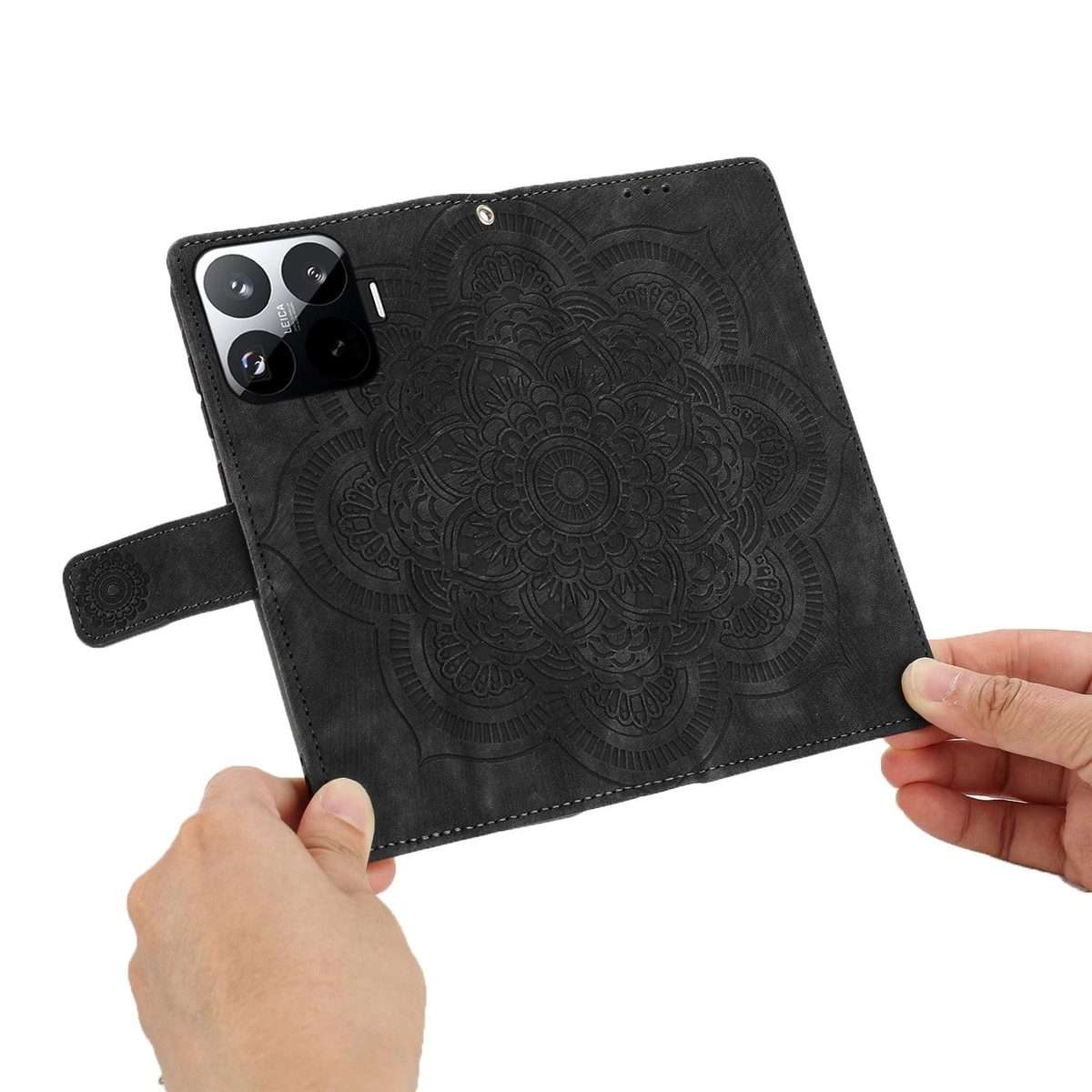 For Xiaomi 15T Pro 5G Mandala Embossed Retro Frosted Leather Phone Case(Black)