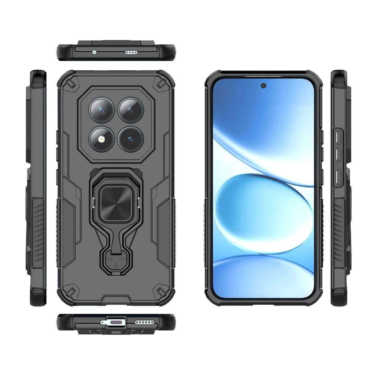 For Redmi Note 15 Pro+ 5G 163.3mm Metal Kickstand TPU Hybrid PC Phone Case(Black)