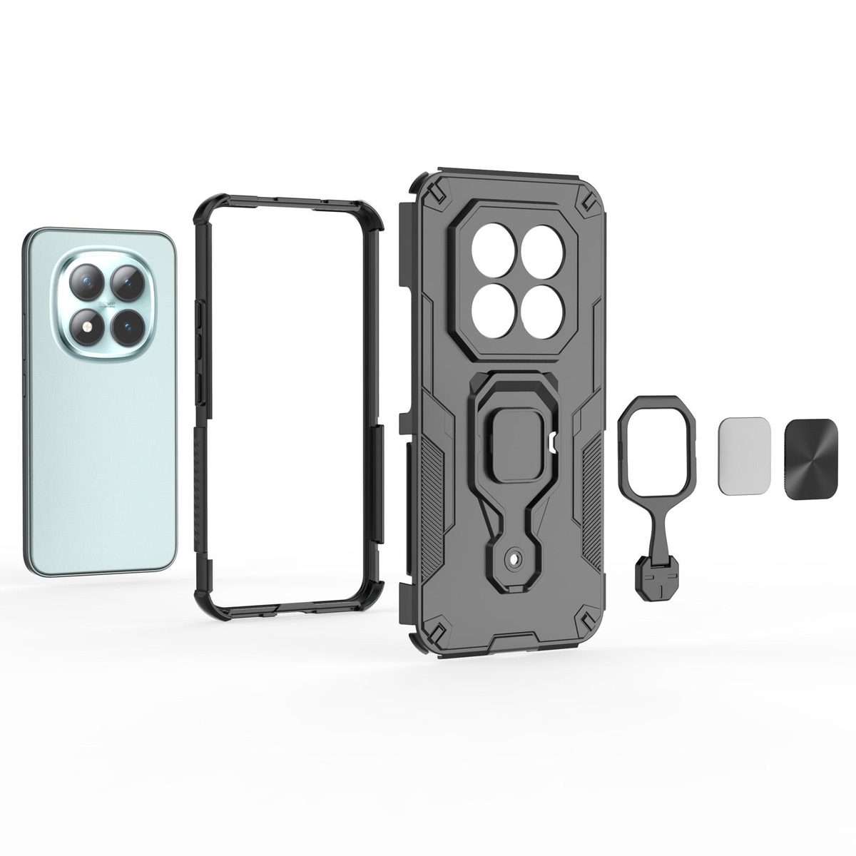 For Redmi Note 15 Pro+ 5G 163.3mm Metal Kickstand TPU Hybrid PC Phone Case(Black)