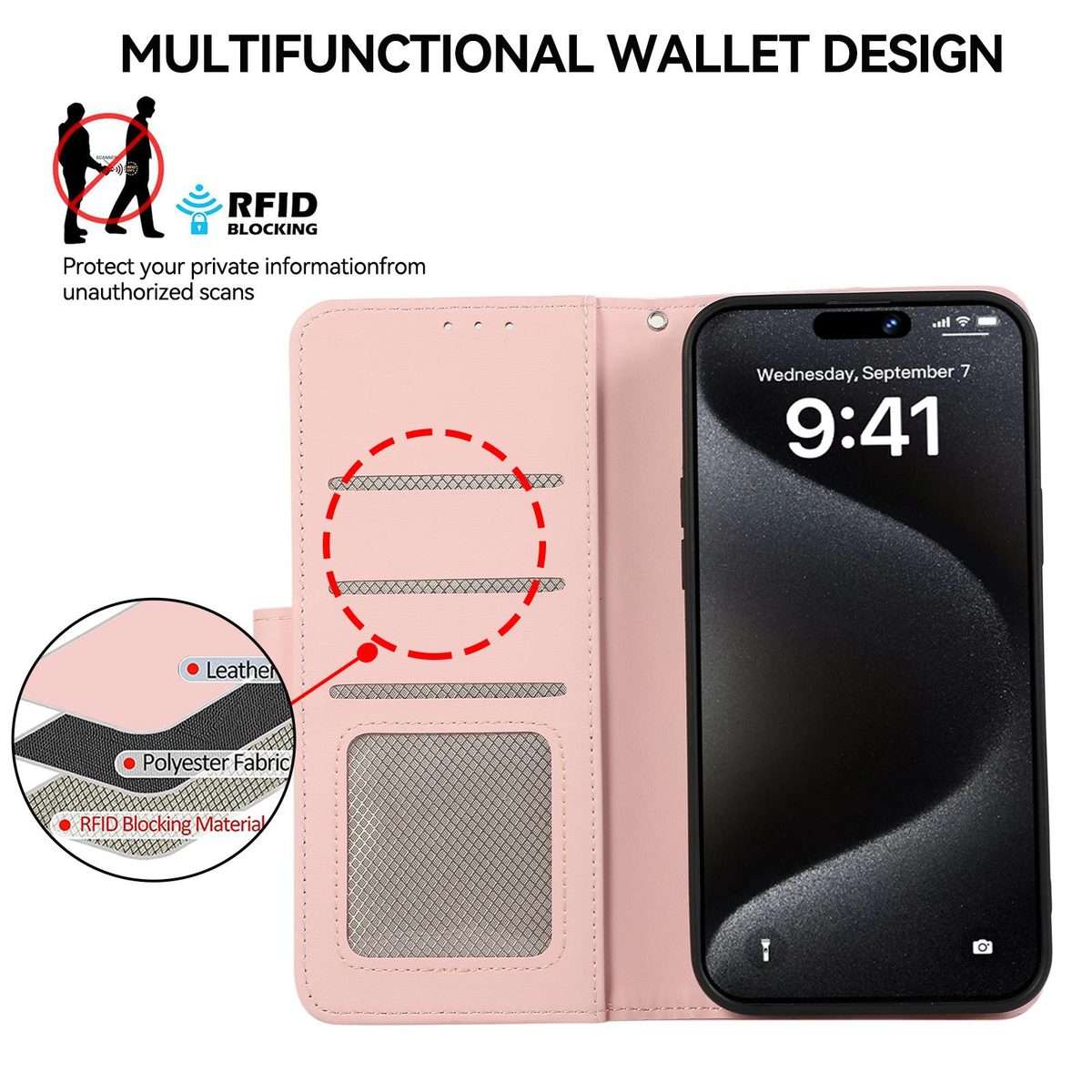For Redmi K90 / Poco F8 Pro ABEEL Delicate Texture Splicing RFID Leather Phone Case(Pink)
