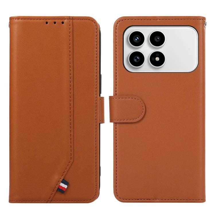For Redmi K90 / Poco F8 Pro ABEEL Delicate Texture Splicing RFID Leather Phone Case(Brown)